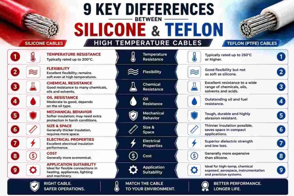 Silicone vs Teflon Cables: 9 Powerful Differences | UNS C11000 3 9 Key Differences Between Silicone and Teflon High Temperature Cables