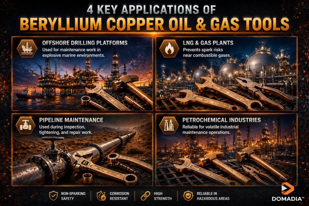 Oil Gas Safety Tools: 7 Powerful Advantages of Beryllium Copper Tools by DOMADIA™ 3 Beryllium copper tools for industrial applications
