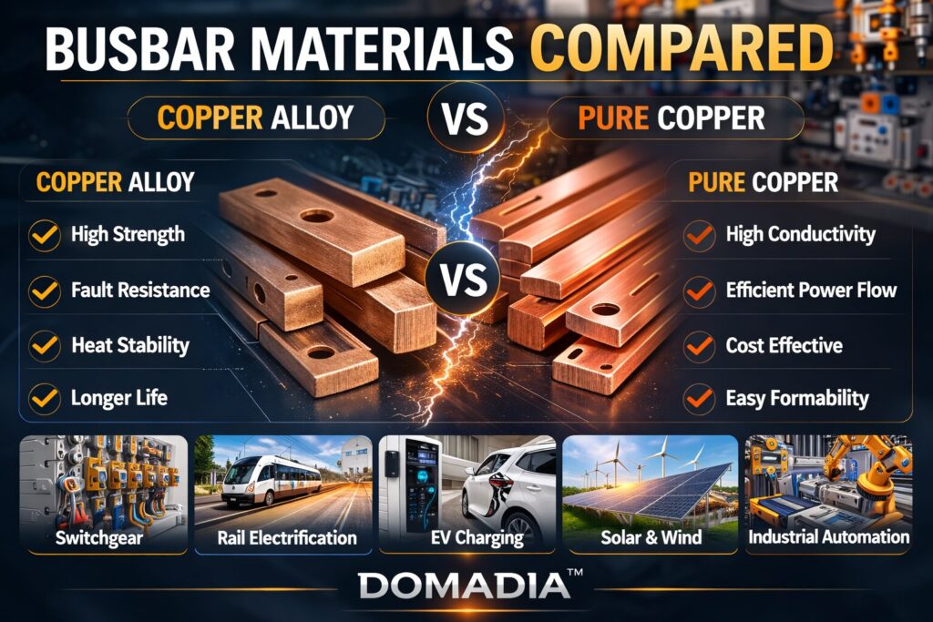 Busbar Materials Compared: Copper Alloy vs Pure Copper – 7 Powerful Truths for Smarter Power Systems | DOMADIA™ 2 Busbar Materials Compared