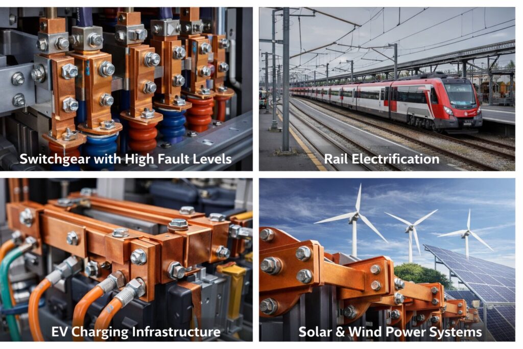 Busbar Materials Compared: Copper Alloy vs Pure Copper – 7 Powerful Truths for Smarter Power Systems | DOMADIA™ 4 Copper alloy busbars in industry and energy