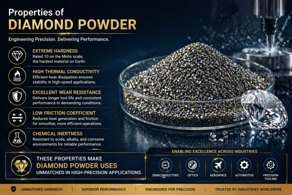 Diamond Powder Uses – 5 Powerful Advantages in Precision Cutting (UNS DP100) 3 Diamond powder properties for precision industries