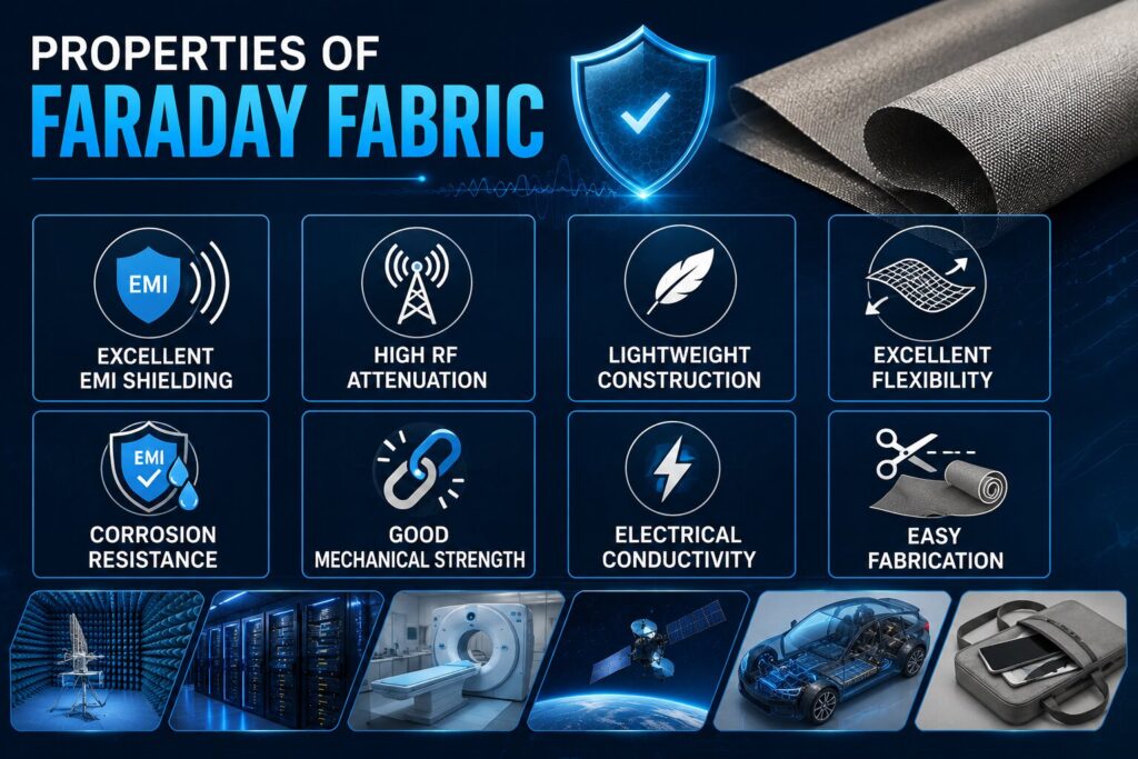 Faraday Fabric Shielding: 9 Powerful Facts About How It Works 3 Fabric properties infographic for shielding fabric