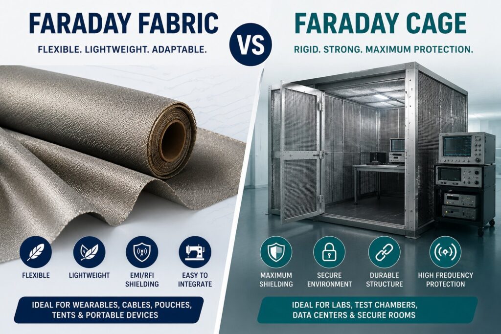 Faraday Fabric vs Faraday Cage: 7 Powerful Differences That Matter in EMI Shielding 2 Faraday fabric vs Faraday cage