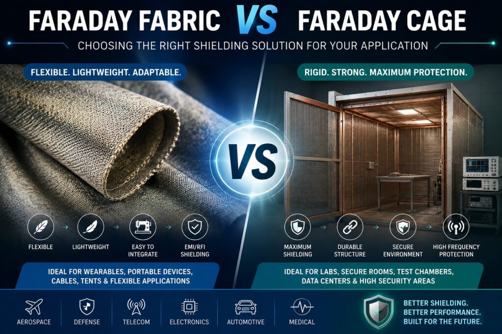 Faraday Fabric vs Faraday Cage: 7 Powerful Differences That Matter in EMI Shielding 3 Faraday fabric vs. Faraday cage comparison
