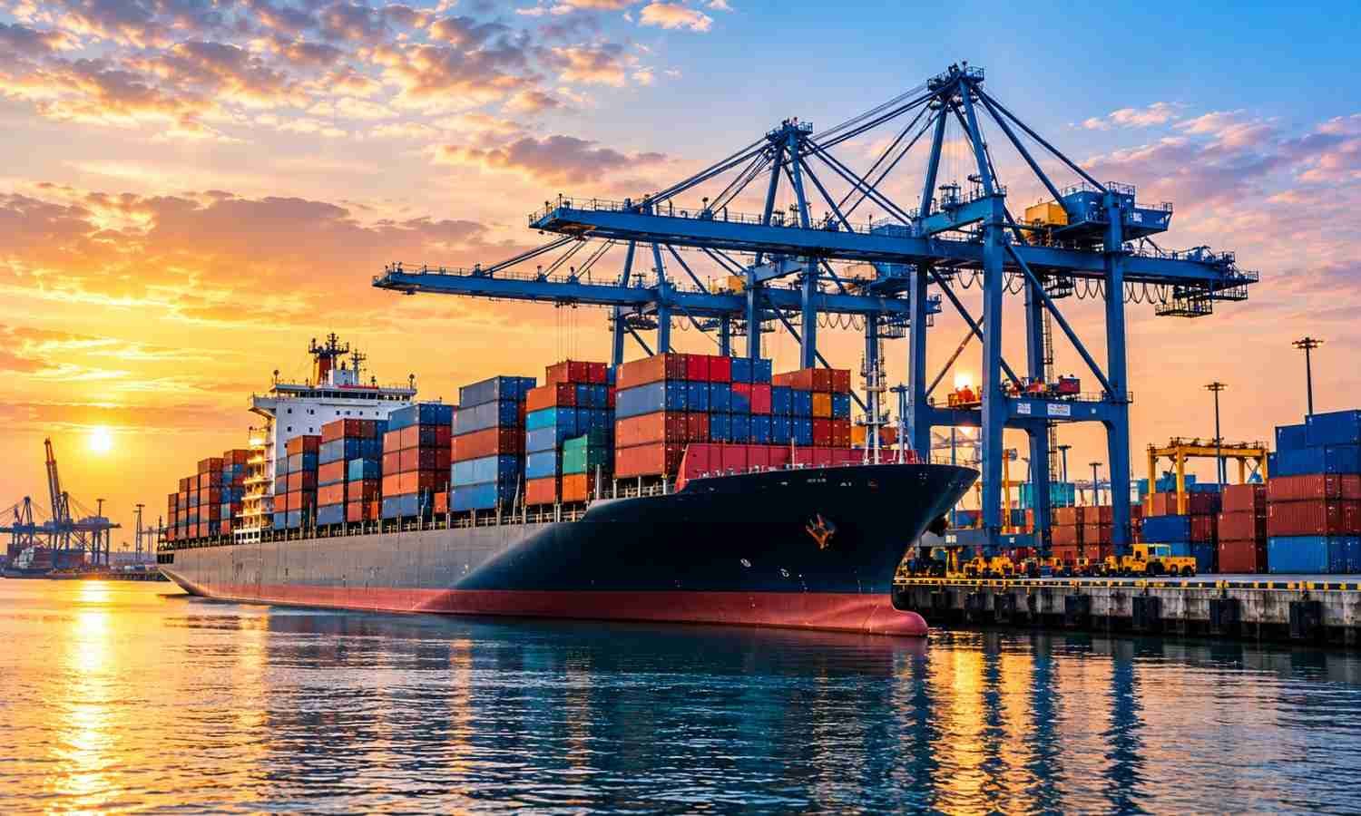 Home 2 Cargo ship and cranes at an international shipping port