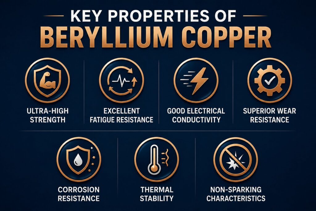 BeCu vs Copper Alloys: 7 Powerful Reasons Engineers Choose It for Critical Applications 3 Key properties of beryllium copper