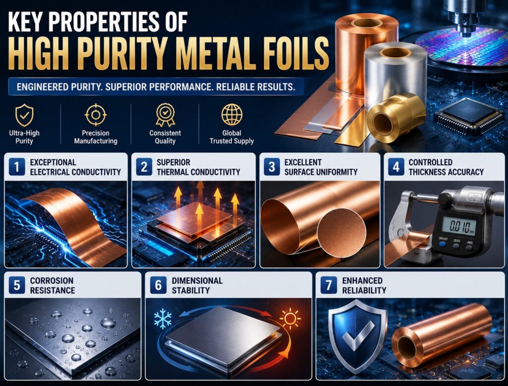 High Purity Metal Foils for Semiconductor Industry: 7 Powerful Benefits Driving Next-Generation Electronics 3 Key properties of high-purity metal foils-2