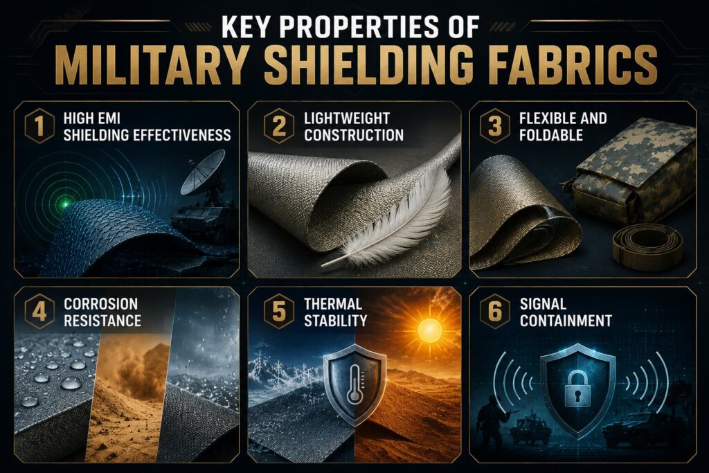 Military Shielding Fabrics: 7 Powerful Ways DOMADIA™ Protects Modern Defense Systems 2 Key properties of military shielding fabrics