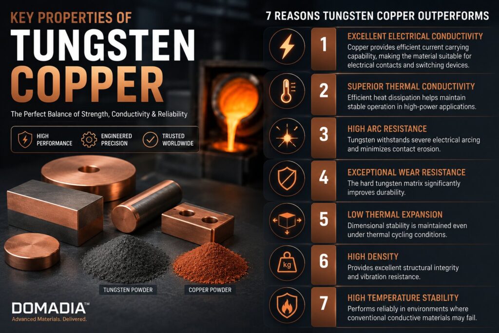 Powder Metallurgy Tungsten Copper: 7 Powerful Manufacturing Advantages 2 Key properties of tungsten copper