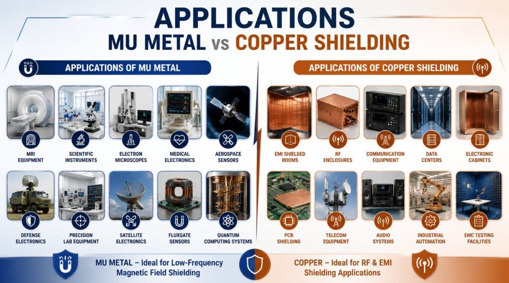 Mu Metal vs Copper Shielding: 9 Powerful Differences That Help You Choose the Right Material 3 Mu metal vs copper shielding applications