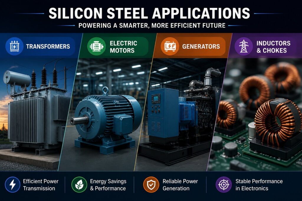 MuMetal vs Silicon Steel – 7 Powerful Differences That Impact Performance | DOMADIA™ 4 Silicon steel applications for industrial power