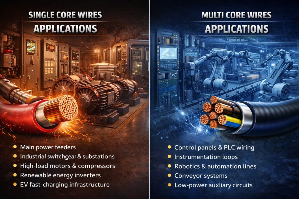 Single Core Wires in Power Distribution, Control Panels, and Industrial Systems 2 Single Core Wires applications