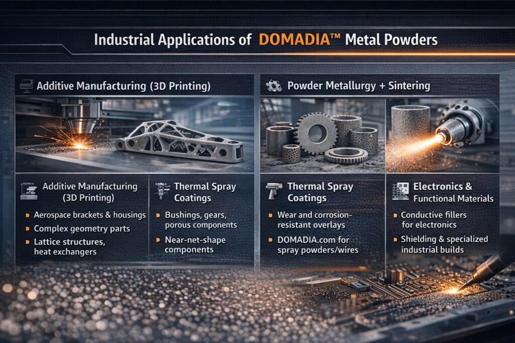 Metal Powder Guide: Everything You Need to Know About DOMADIA™ Metal Powders-Types, Properties & Industrial Uses 2 Metal Powder Guide Industrial applications of DOMADIA™ Metal Powders