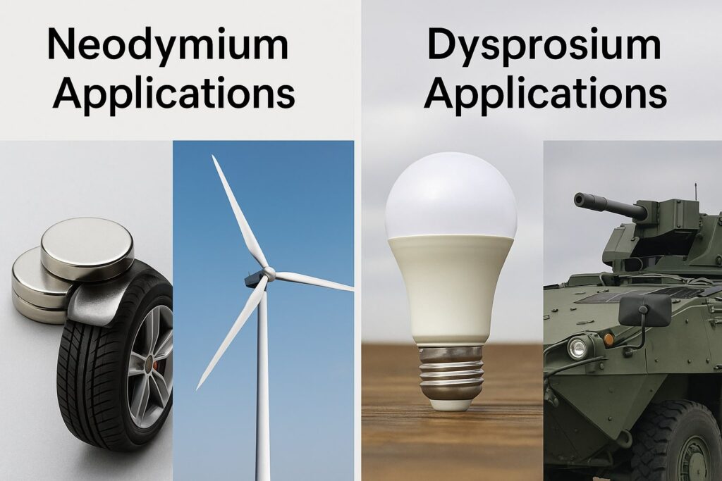 Global Rare Earth Supply Chain in 2025: Why Neodymium & Dysprosium Are More Important Than Ever 2 Neodymium vs Dysprosium Applications