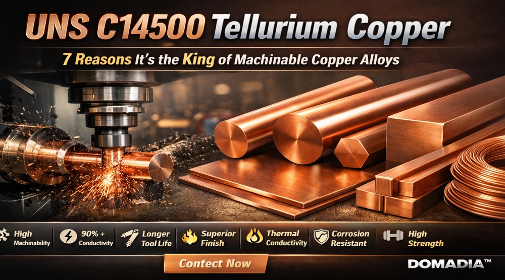 Tellurium Copper Alloy – 7 Powerful Reasons UNS C14500 Is the King of Machinable Copper Alloys | DOMADIA™ 1 Tellurium Copper Alloy – 7 Powerful Reasons UNS C14500 Is the King of Machinable Copper Alloys | DOMADIA™